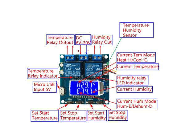 ماژول کنترلر دما و رطوبت دیجیتال مدل xy r01 6 ارکید استور