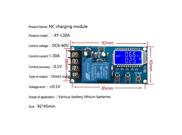 کنترل شارژ باتری دیجیتال 6 الی 60 ولت مدل xy l30a 3 ارکید استور