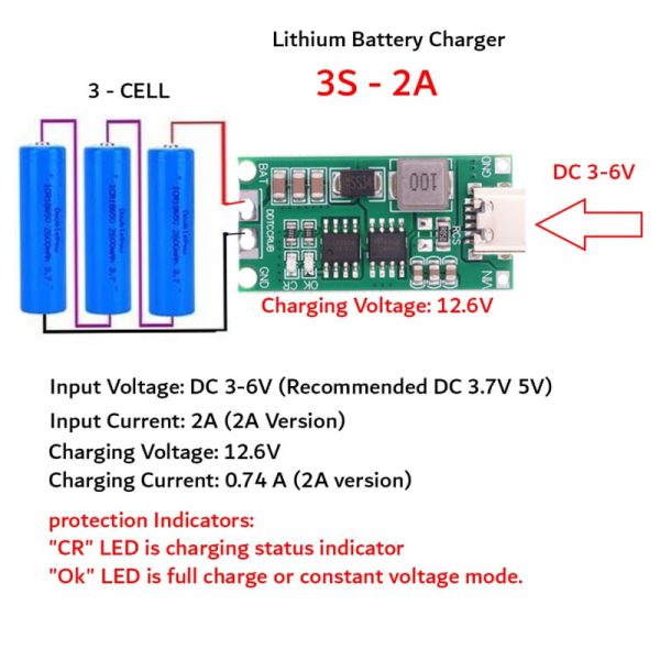 شارژر usb type c باتری های لیتیومی 3 سل 1 min ارکید استور