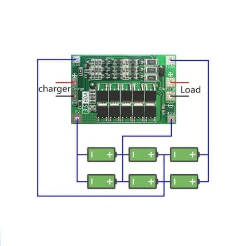 ماژول محافظ شارژ و دشارژ باتری لیتیومی 3 سل 60 آمپر